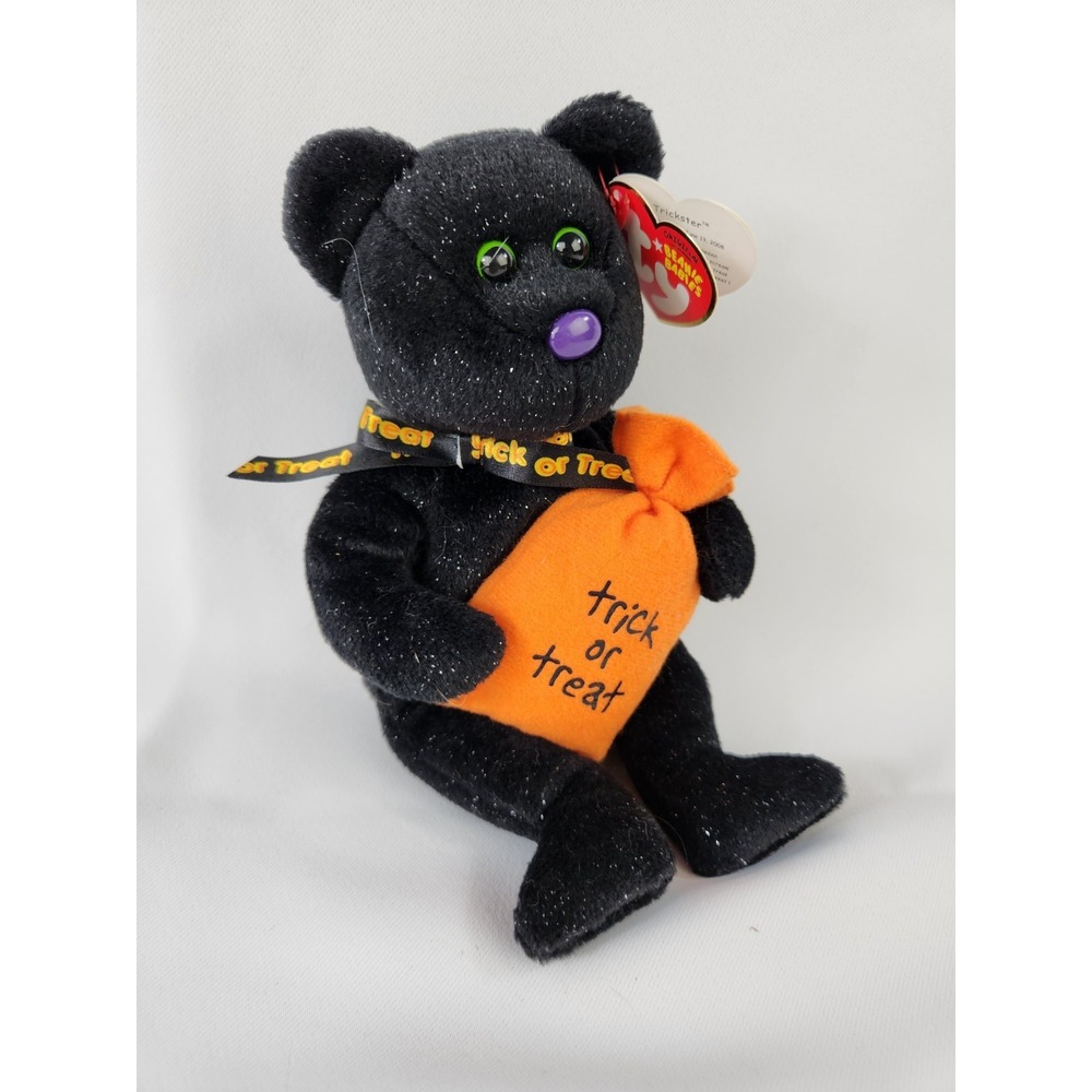 Ty Beanie Baby Trickster The Halloween Bear 8.5" Black Sparkles Decoration Vtg